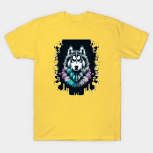 Malamute Watercolor Stencil Artwork T-Shirt